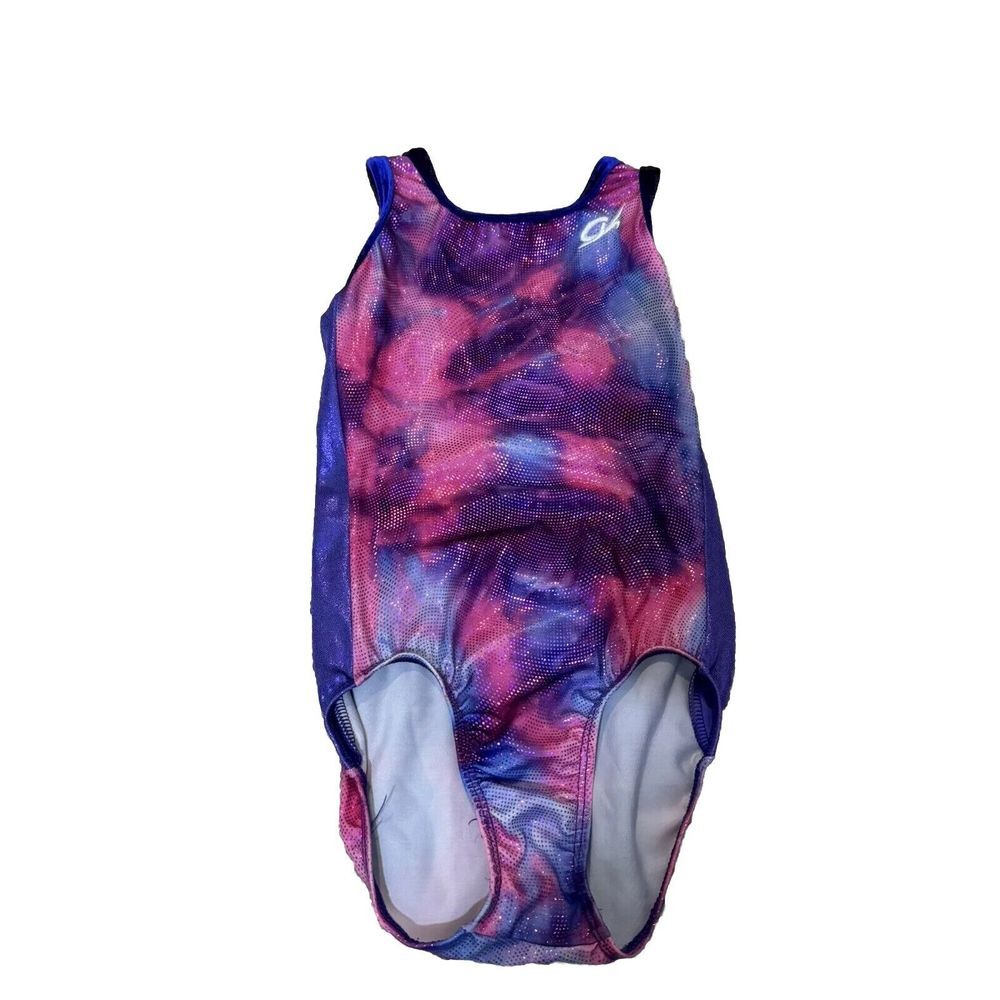 GK ELITE Workout Gymnastic Leotard Size CM Shimmer Velvet Trim Pink‎ Purple